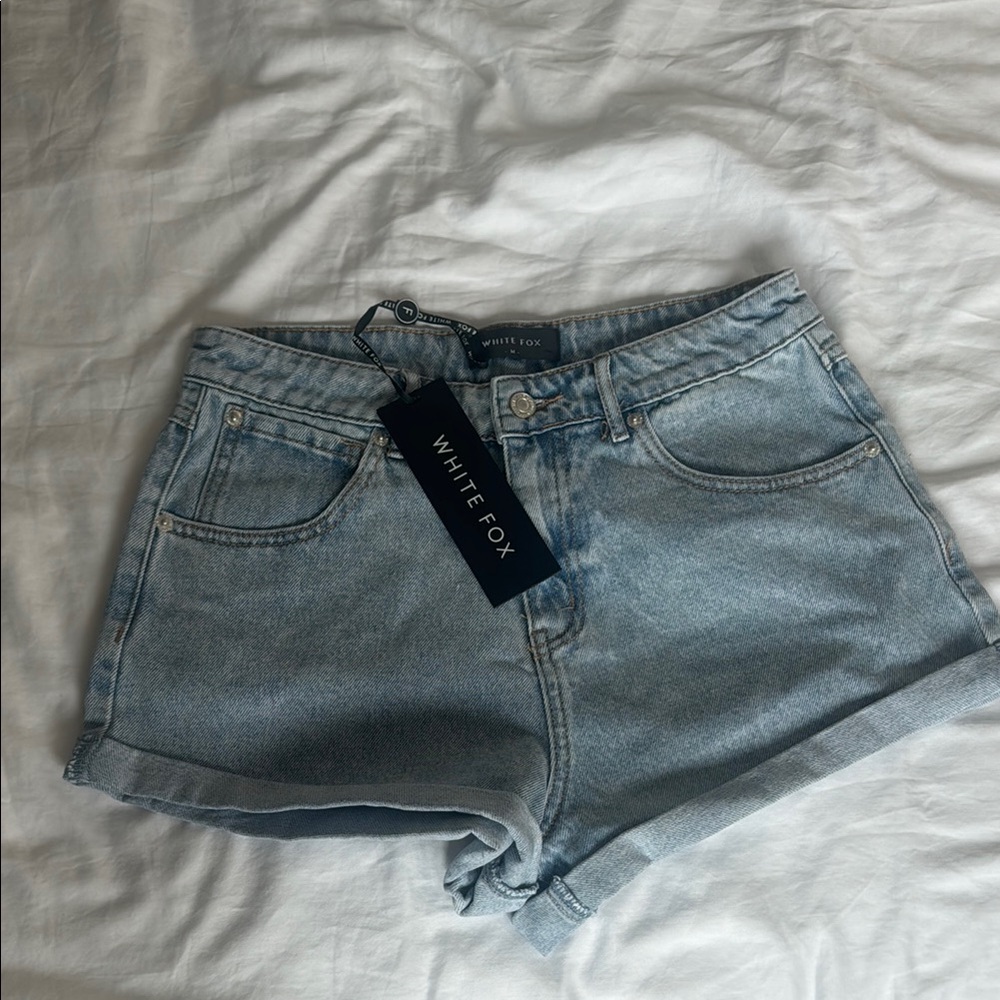 White Fox Boutique Light Blue High-Waisted Jean Shorts